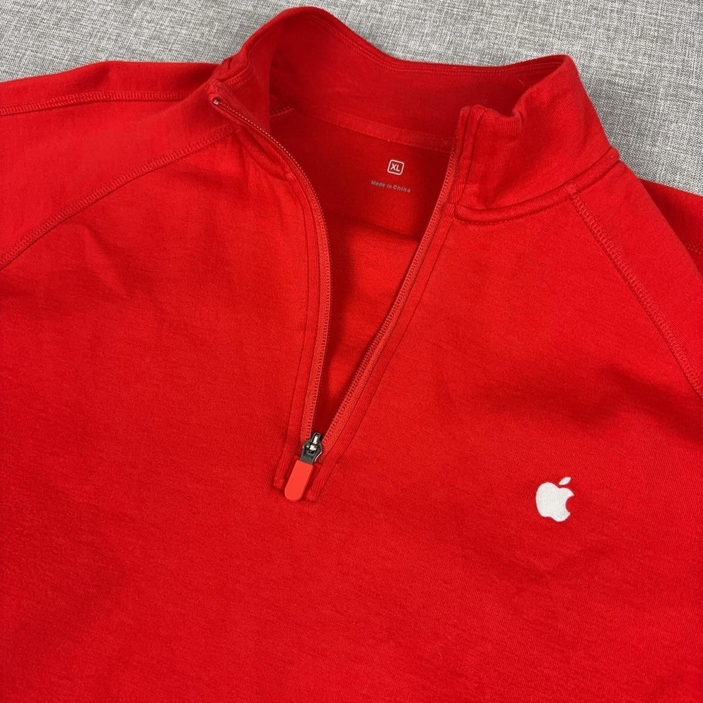 Apple Employee Sweatshirt Mens XL Red 1/4 Zip Pullover Mock Neck Logo
